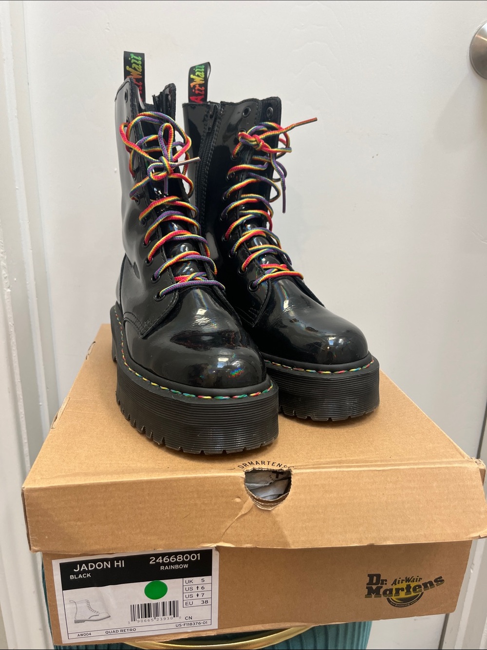 Dr. Martens Jadon Hi Quad Retro Rainbow Boots. Size 7.